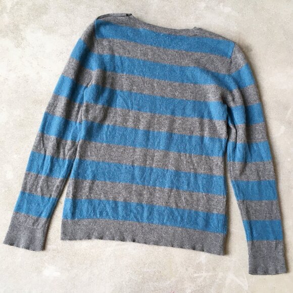Blue and Gray Striped Cashmere Pullover Sweater - Picture 3 of 5